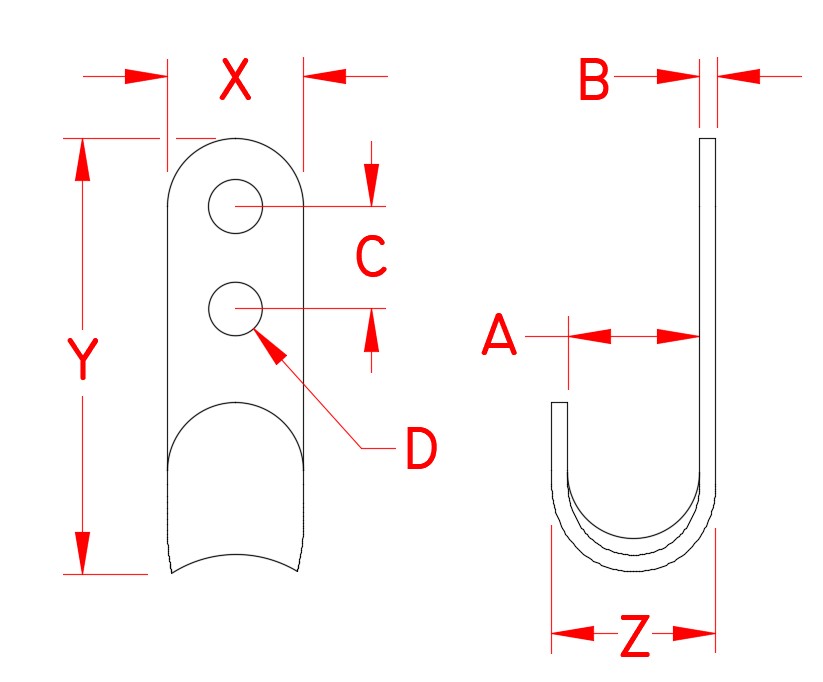 Stainless Steel Flat Hook, S3715-0000, Line Drawing